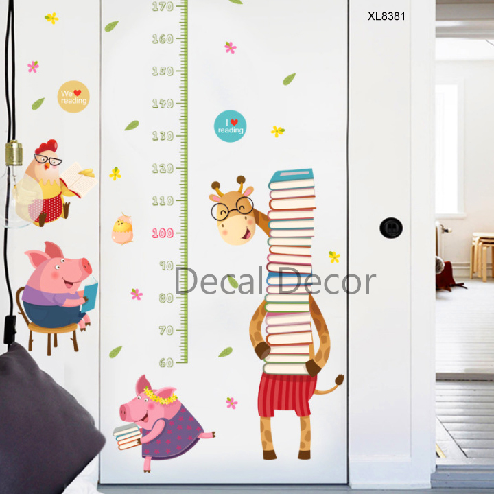 Decal dán tường thước đo chiều cao cho bé hình hươu và bạn heo dễ thương - Trang trí decor phòng cho bé - Quà Tặng sinh nhật cho trẻ