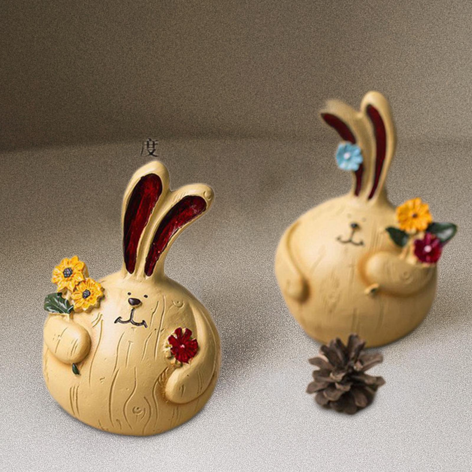 2Pcs Cute Rabbit Head Sculptures Home Decoration Statue Desktop Figurine
