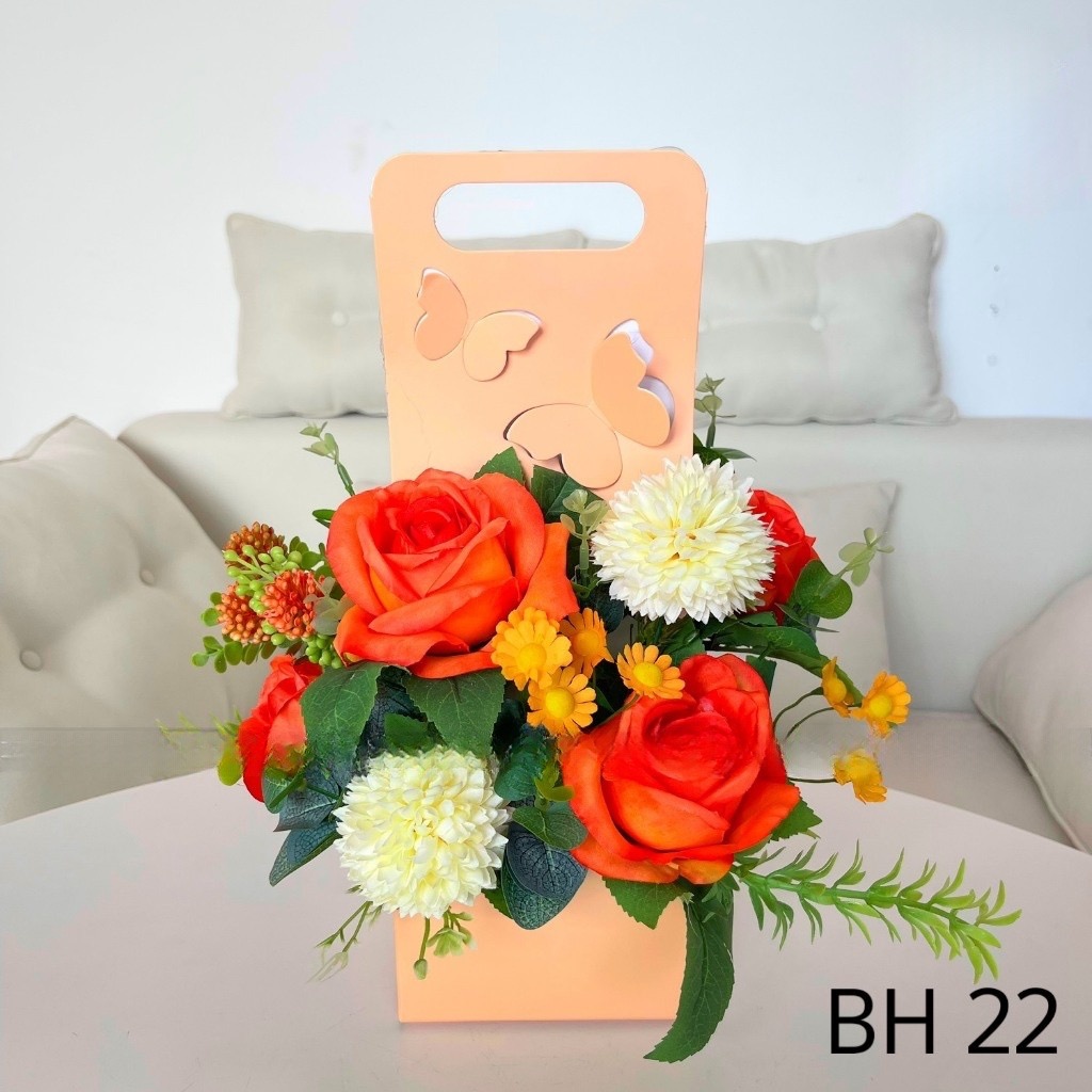 Giỏ hoa lụa, túi hoa lụa quà tặng hoa lụa - tăng thầy cô giáo 20/11 - Cây giả Decor trang trí nhà cửa