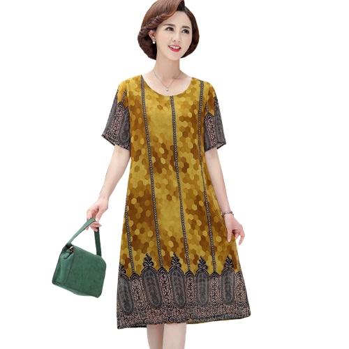 ĐẦM TRUNG NIÊN DÁNG SUÔNG IN HỌA TIẾT SẮC SẢO CHO MẸ ĐI TIỆC, CÓ SIZE LỚN