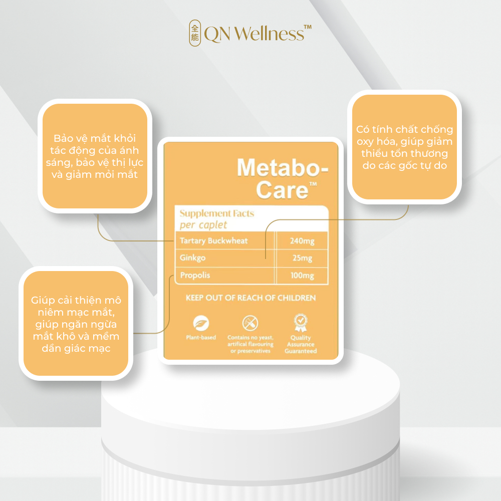 Viên Uống Bổ Sung Metabo-Care QN Wellness Hỗ Trợ Chức Năng Tuyến Tụy, Tăng Cường Lưu Thông Máu, Cải Thiện Sức Khỏe Làn Da - Hộp 60 Viên