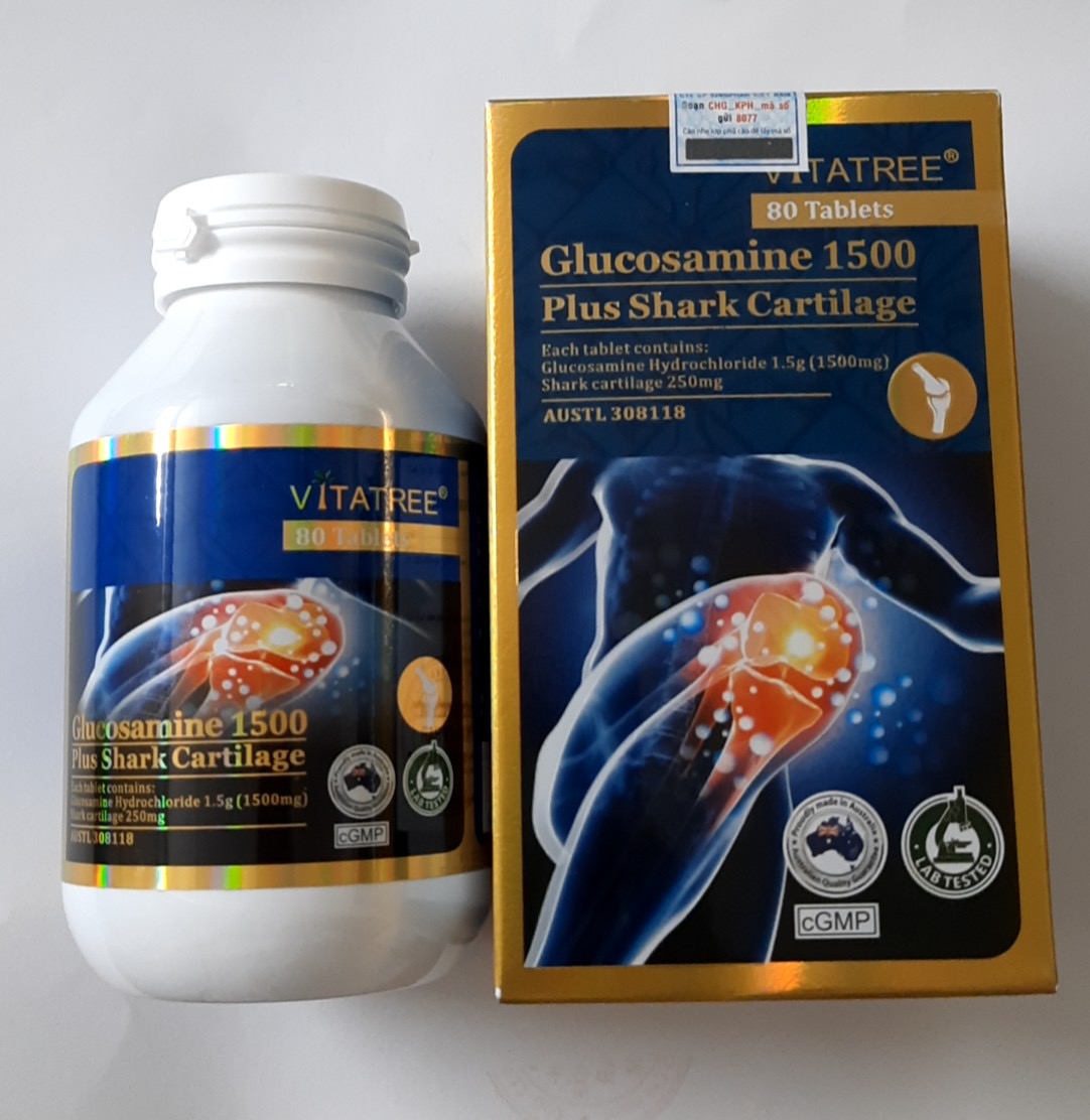 Viên uống bổ khớp Vitatree Glucosamine 1500 plus shark cartilage, lọ 80v, nhập khẩu Úc