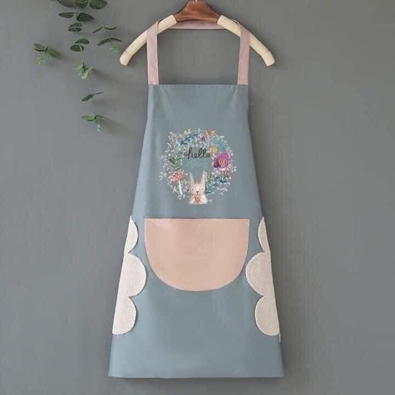 Tạp dề nấu ăn vải cotton in hình Thỏ và chữ Cooking dễ thương