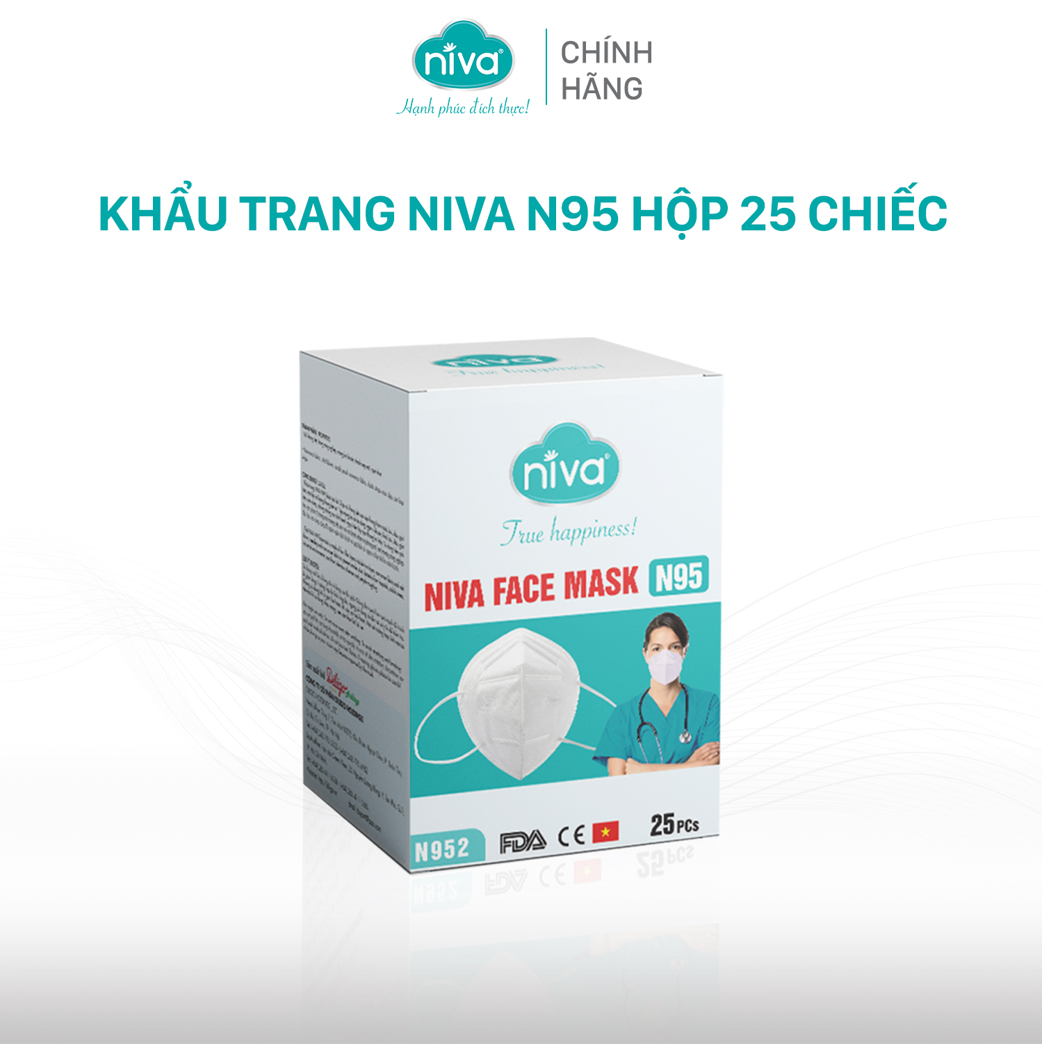 Khẩu Trang Niva N95 Hộp 25 Chiếc Ngăn Giọt Bắn, Lọc Vi Khuẩn, Không Gây Kích Ứng Da, Hàng Chính Hãng Cao Cấp