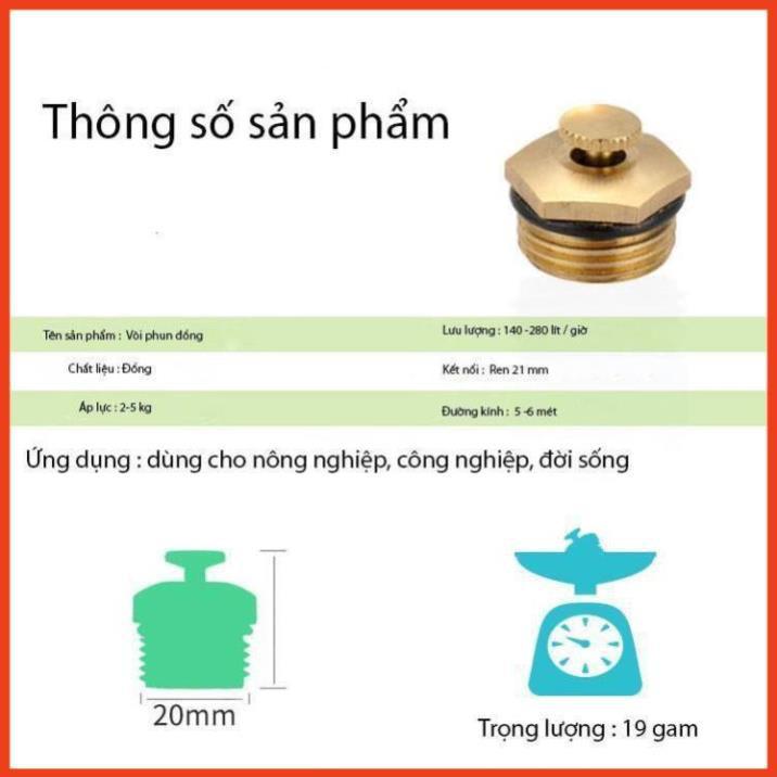 Béc phun sương bằng đồng nguyên chất hình cánh quạt ( ren ngoài 21mm) bán kính lên tới 6-8 mét ( 1 béc) 206789