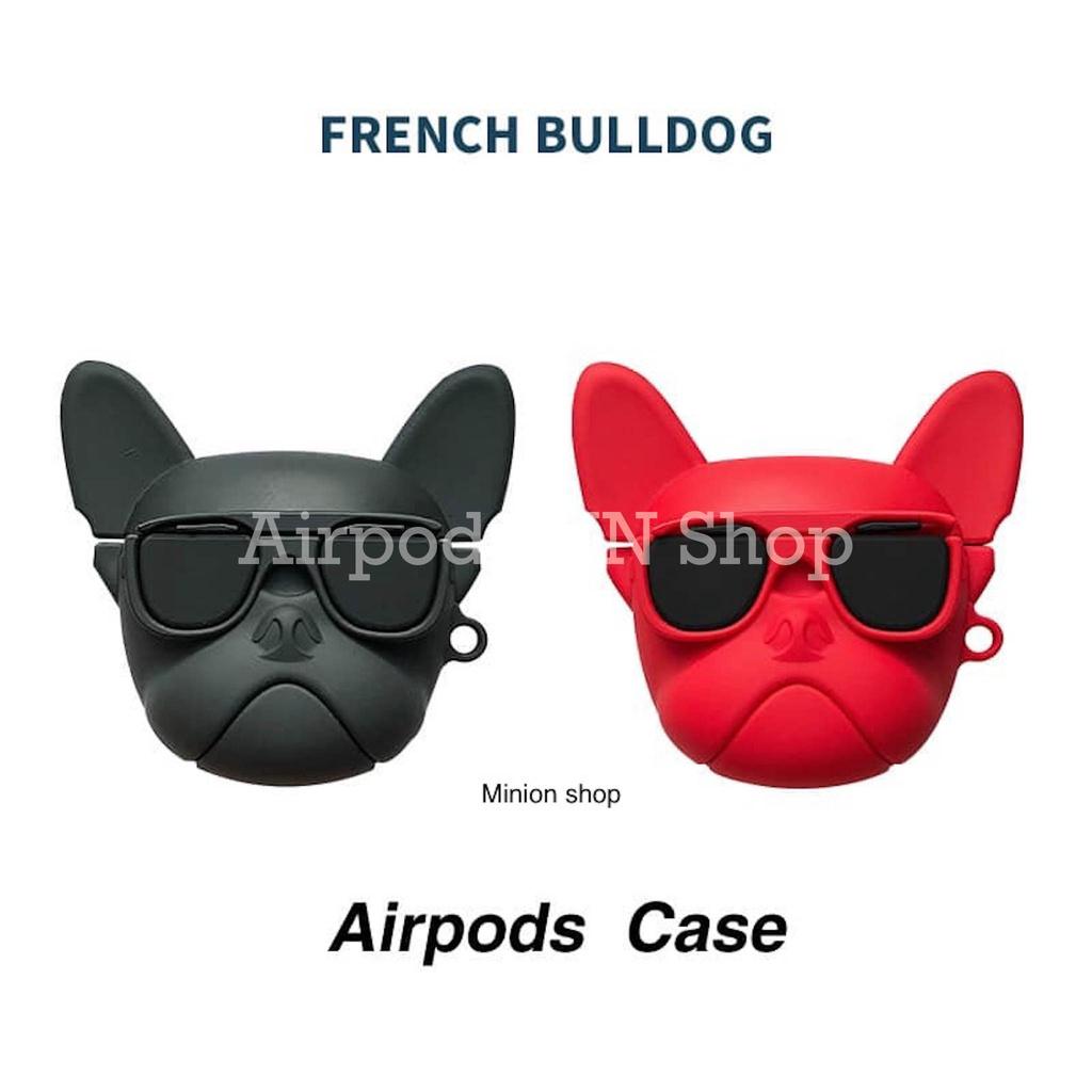 Bao Case Ốp dành cho airpod 1/2, Airpods Pro chó Bulldog đen đỏ siêu ngầu silicon cao cấp