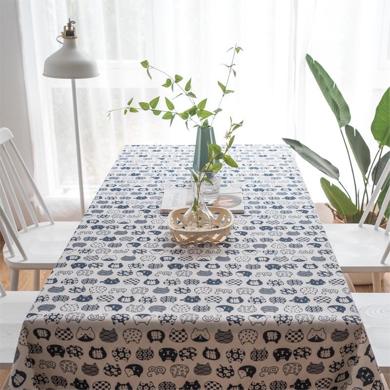 Khăn Bàn Vải Canvas Vải Bố Trang Trí Decor Picnic Hoạ Tiết Mèo