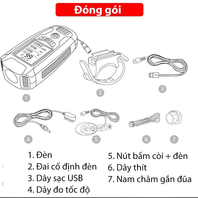 (Đèn 3 IN 1) Đèn xe đạp siêu sáng đa năng có Đồng hồ đo tốc độ và Còi cao cấp