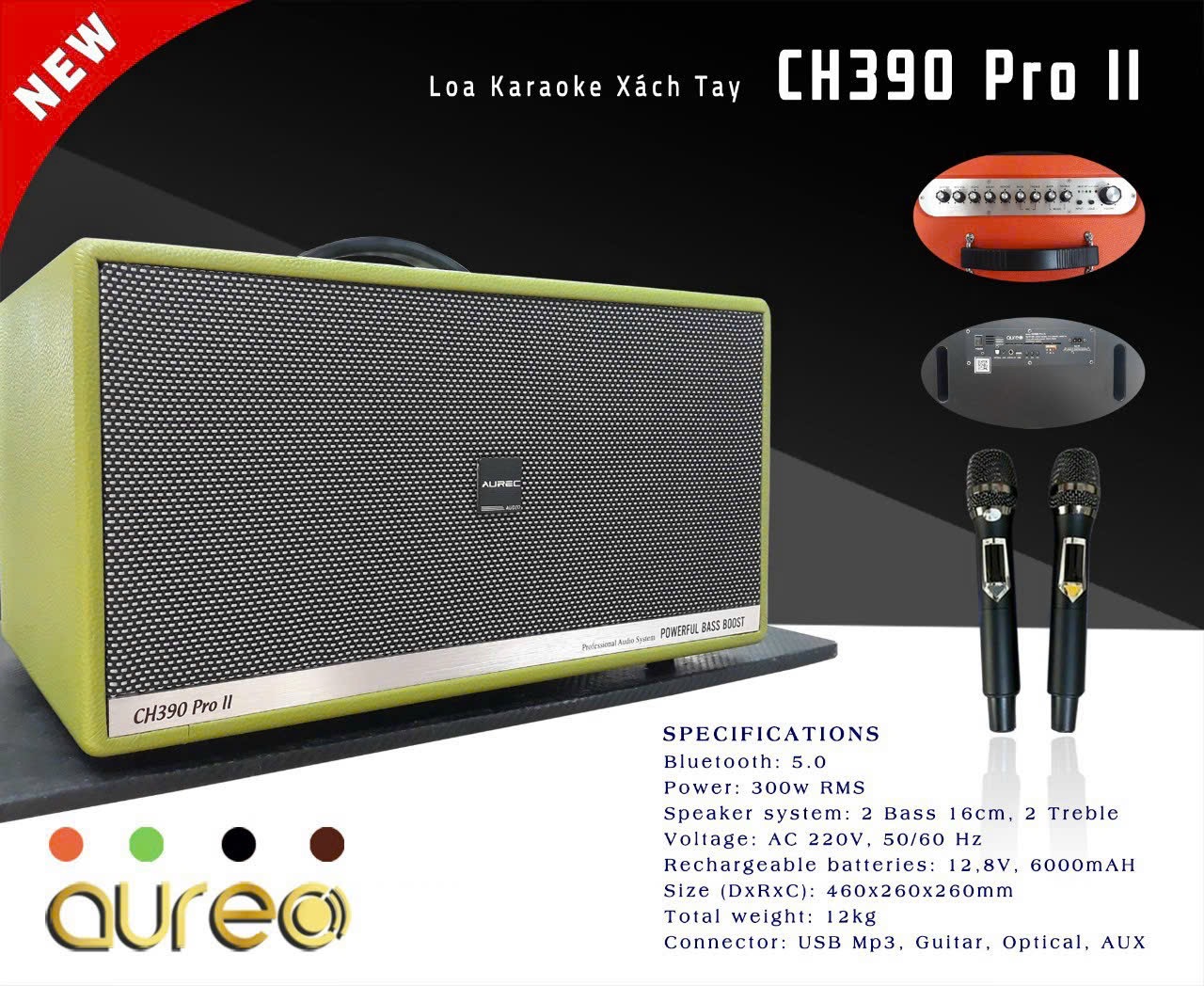Loa kéo di động karaoke chất lượng cao Aurec CH 390 Pro II (300W) - Hàng chính hãng