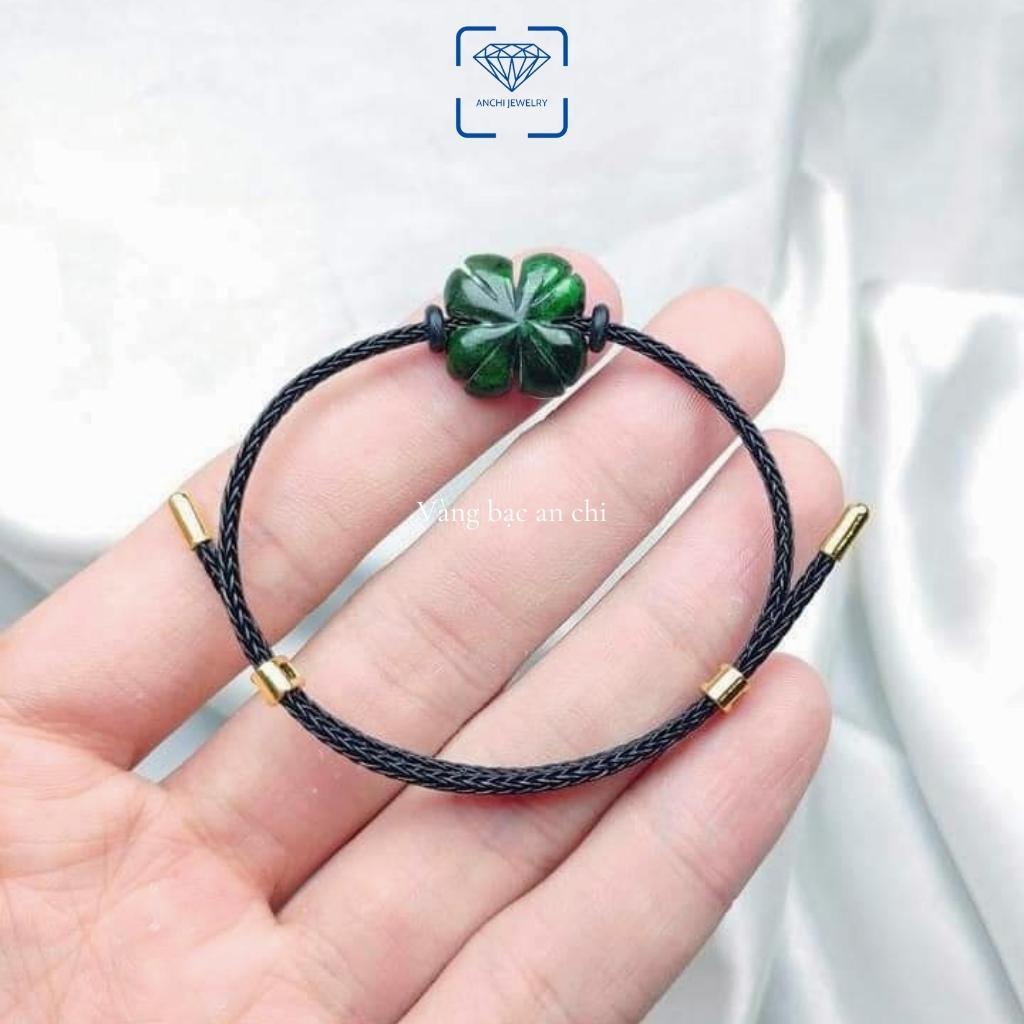 Vòng tay cỏ 4 lá màu xanh, dây cáp/ cước/ thép 2mm, trang sức Anchi jewelry