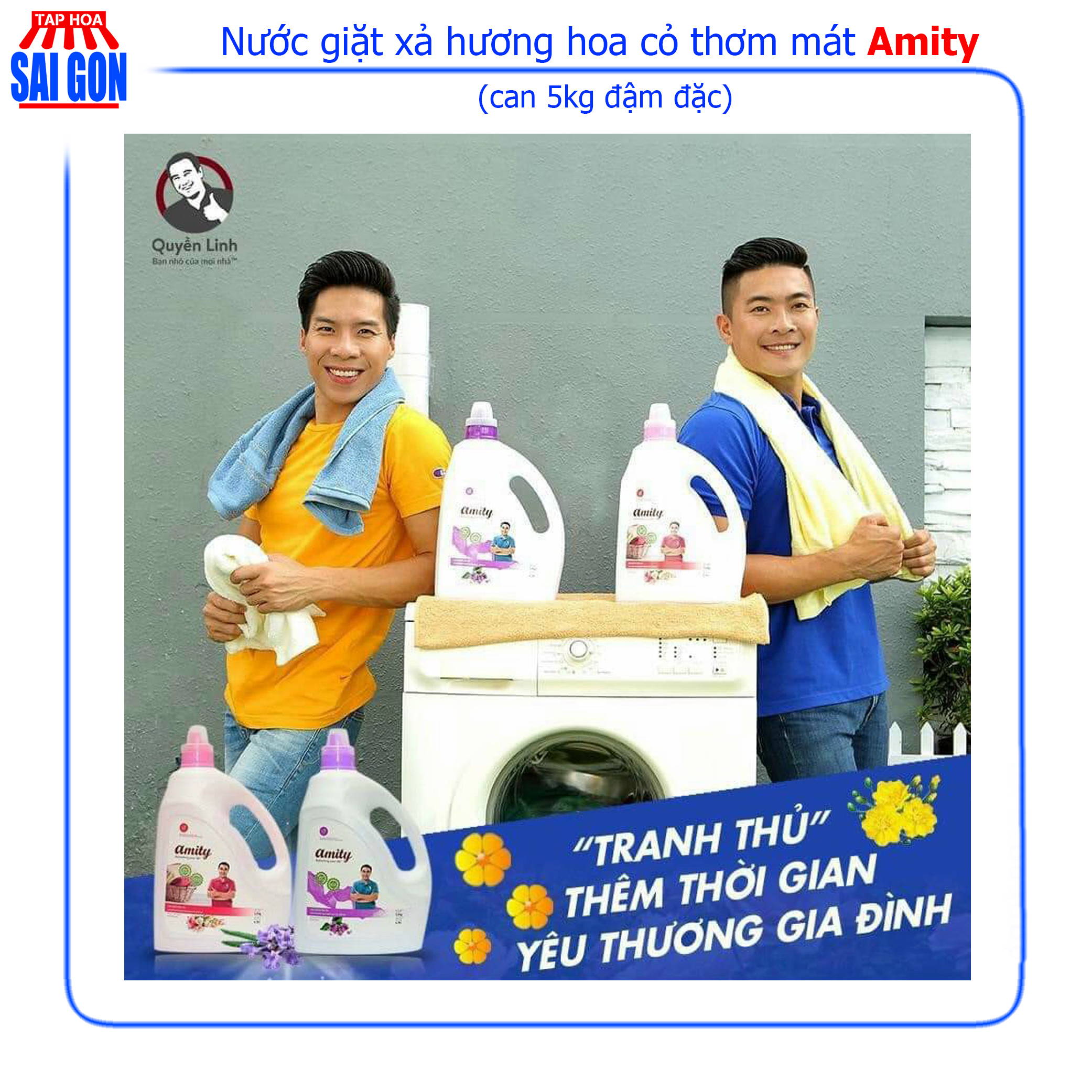 Nước Giặt Xả Amity màu tím hương hoa cỏ thơm mát can 5kg với công nghệ hạt lưu hương giữ mùi thơm nhẹ nhàng suốt cả ngày