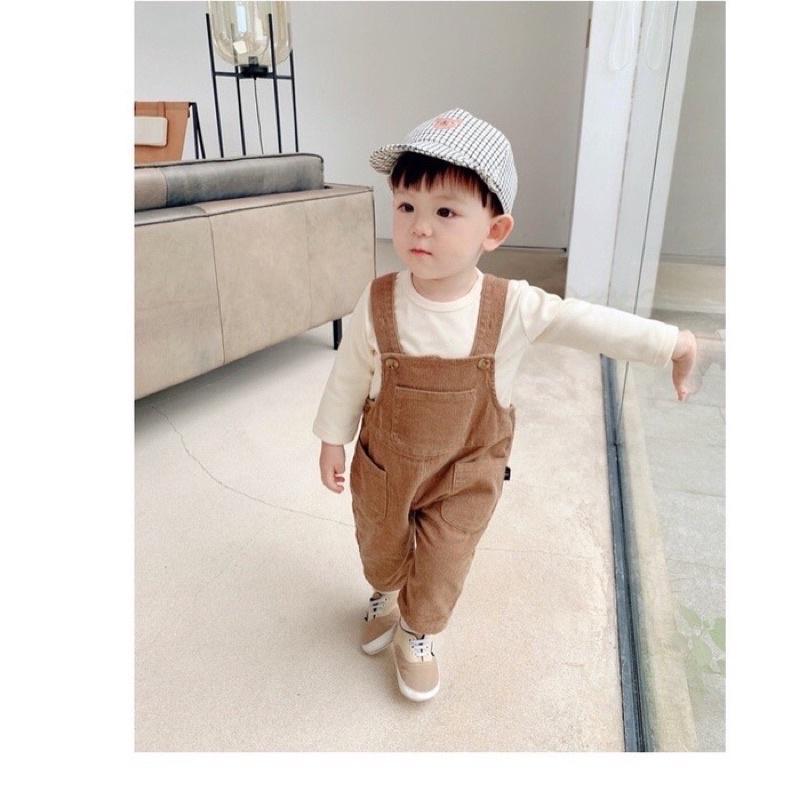 set yếm quần nhung kết hợp với áo bozip Hàn Quốc cho bé từ 8-18kg