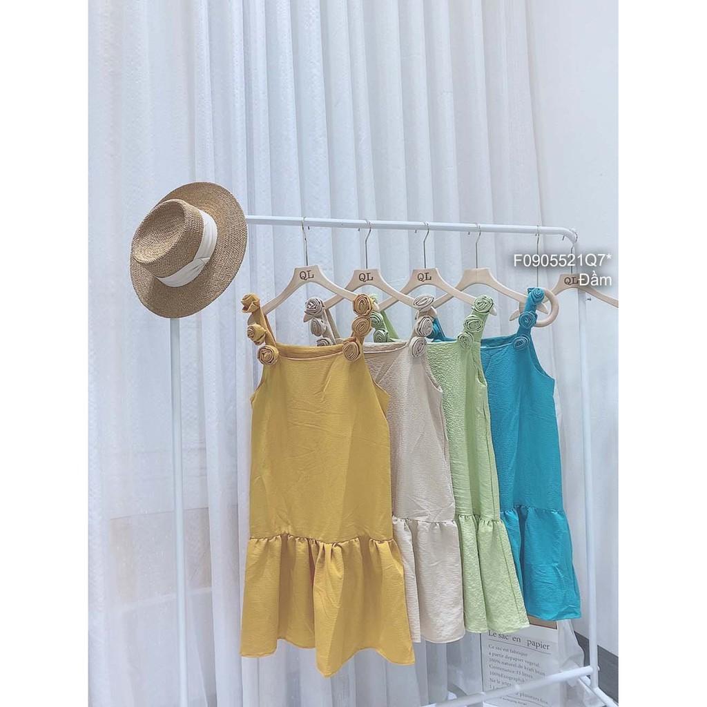 Đầm dáng suông phối đuôi bèo 2 dây đính hoa nổi!