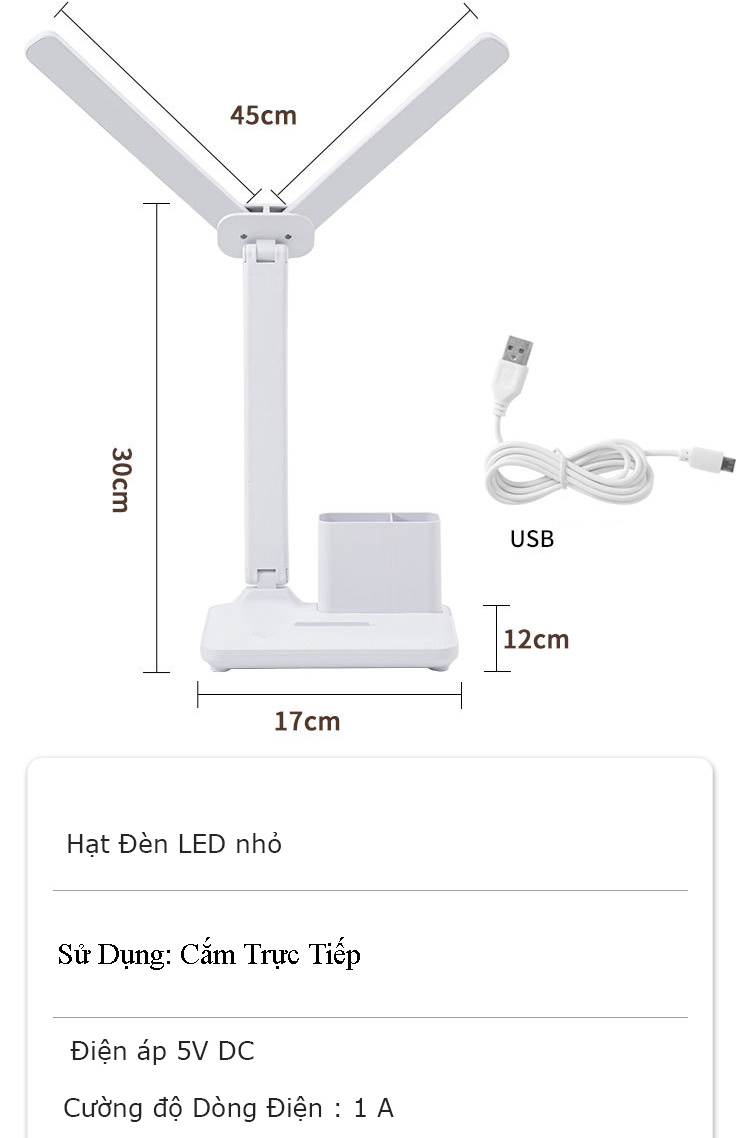 Đèn LED Để Bàn Học, Bàn Làm Việc, Thiết Kế Sáng Tạo Với 2 Thanh Led Rời Kèm Khay Cắm Bút Tiện Dụng, Cảm Ứng Cắm Trực Tiếp - Hàng Chính Hãng KUNBE