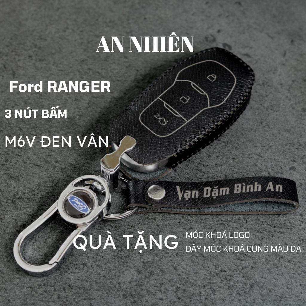 Bao da dành cho móc khoá bọc ốp chìa khóa xe ô tô Ford Ranger, Mustang, Mondeo 2014 - 2018, da bò, nhiều màu, khâu thủ công Ford2