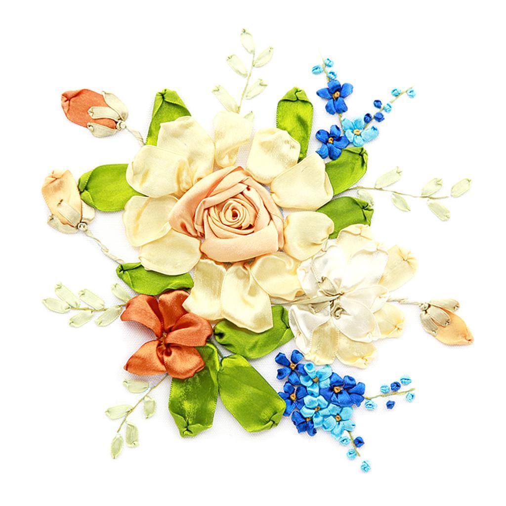 2pcs Ribbon Embroidery Kits DIY Flower Painting Kit Stamped Cross Stitch