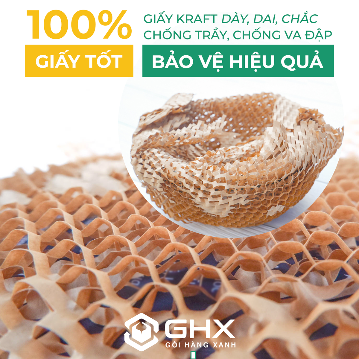 Giấy Tổ Ong 30cm*250m - Gói hàng chống sốc - Chất giấy kraft xi măng 80gsm Loại 1 - Thay bóng khí/xốp nilon