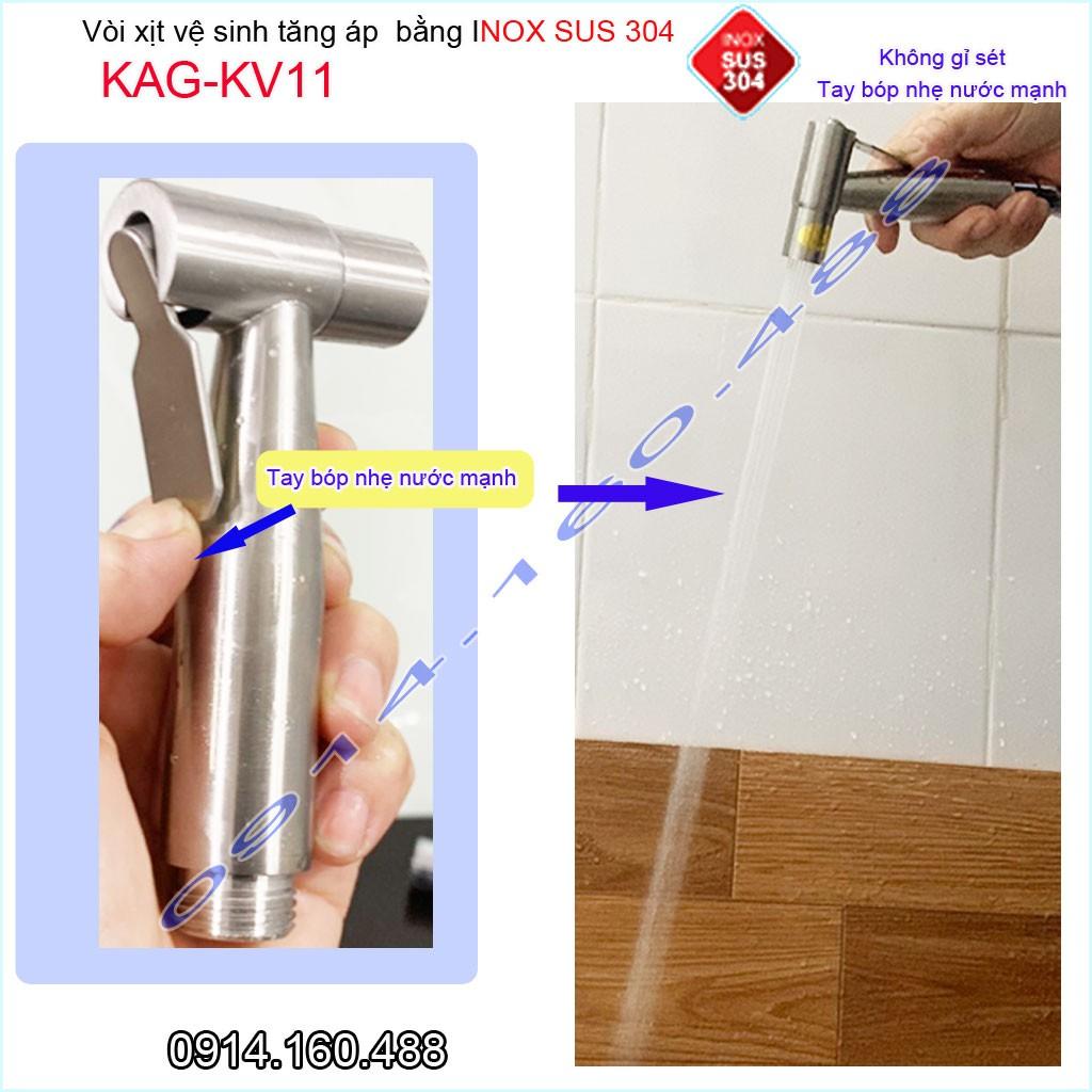 Vòi xịt vệ sinh KAG-KV11 SUS304, xịt rửa bồn cầu inox mờ tia nước mạnh chịu áp cao lực chung cư siêu bền sử dụng tốt