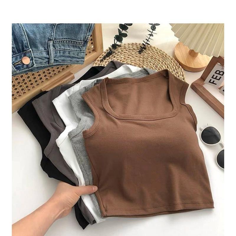 M18. Áo croptop 2 dây kiểu nữ sẵn đệm ngực cổ vuông cá tính, áo nữ kiểu đẹp sang chảnh
