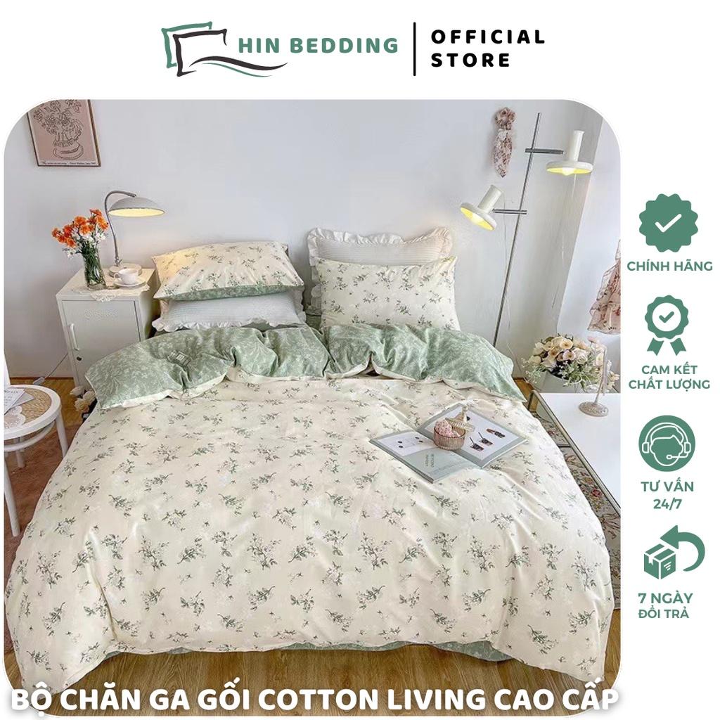 Bộ Chăn Ga Gối Cotton Living HIN BEDDING, Chăn Ga Gối Cotton 100% Cao Cấp Mềm Mịn Thấm Hút Mồ Hôi, Drap Giường Đủ Size