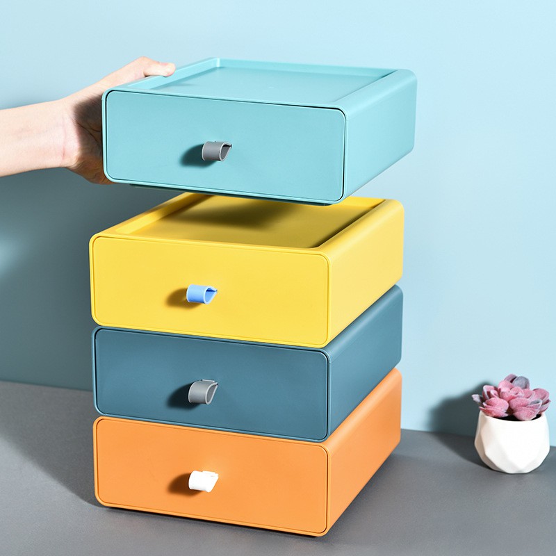 Set 2 hộp 2 màu đựng đồ có ngăn kéo, hộp lưu trữ kiểu Nhật có thể xếp chồng lên