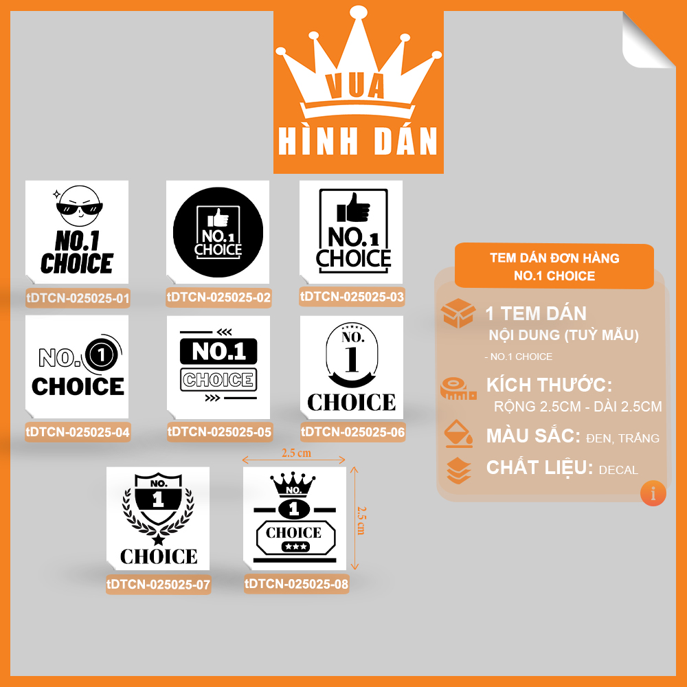 Set 100/200 sticker No.1 CHOICE tem dán mini LỰA CHỌN SỐ 1 dành cho shop