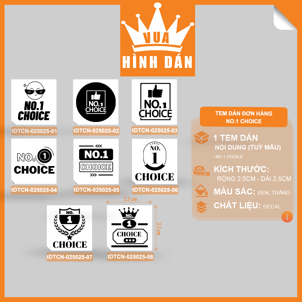 Set 100/200 sticker No.1 CHOICE (2.5x2.5cm) tem dán mini LỰA CHỌN SỐ 1 dành cho shop (1.070)