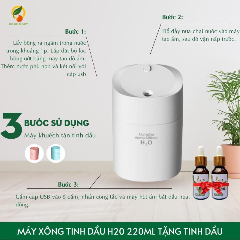 Máy tạo độ ẩm phun sương mini máy khuếch tán tinh dầu toả hương thơm cho phòng ngủ HUMIDIFIER 220ML, đèn Led