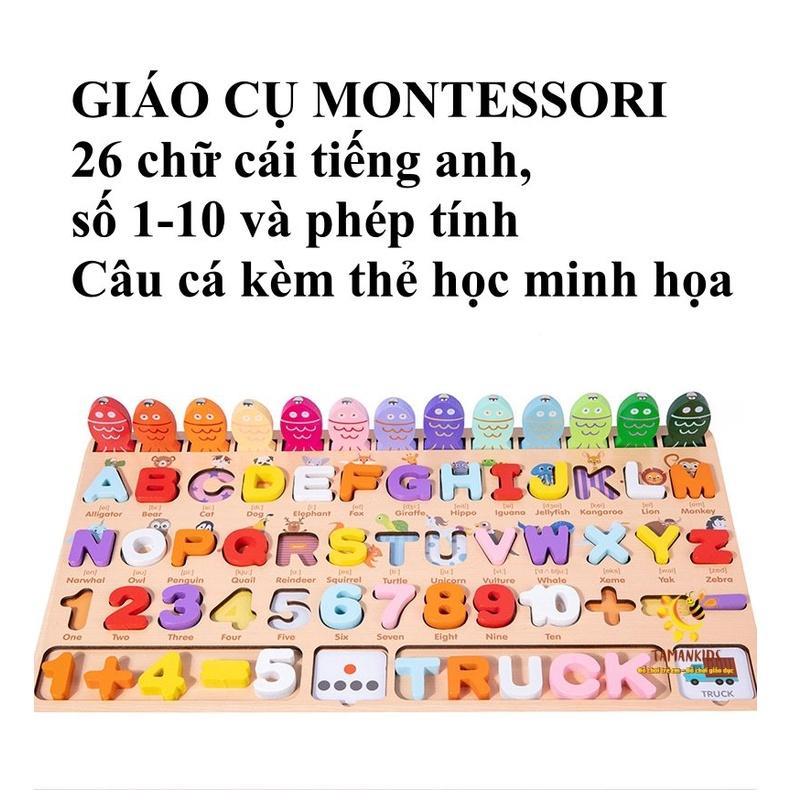 Đồ Chơi Câu Cá  Bằng Gỗ Cho Bé Giáo Cụ Montessori Tiếng Anh Gồm 26 Chữ Cái, Số Đếm 1-10 Và Phép Tính Kèm Thẻ Học