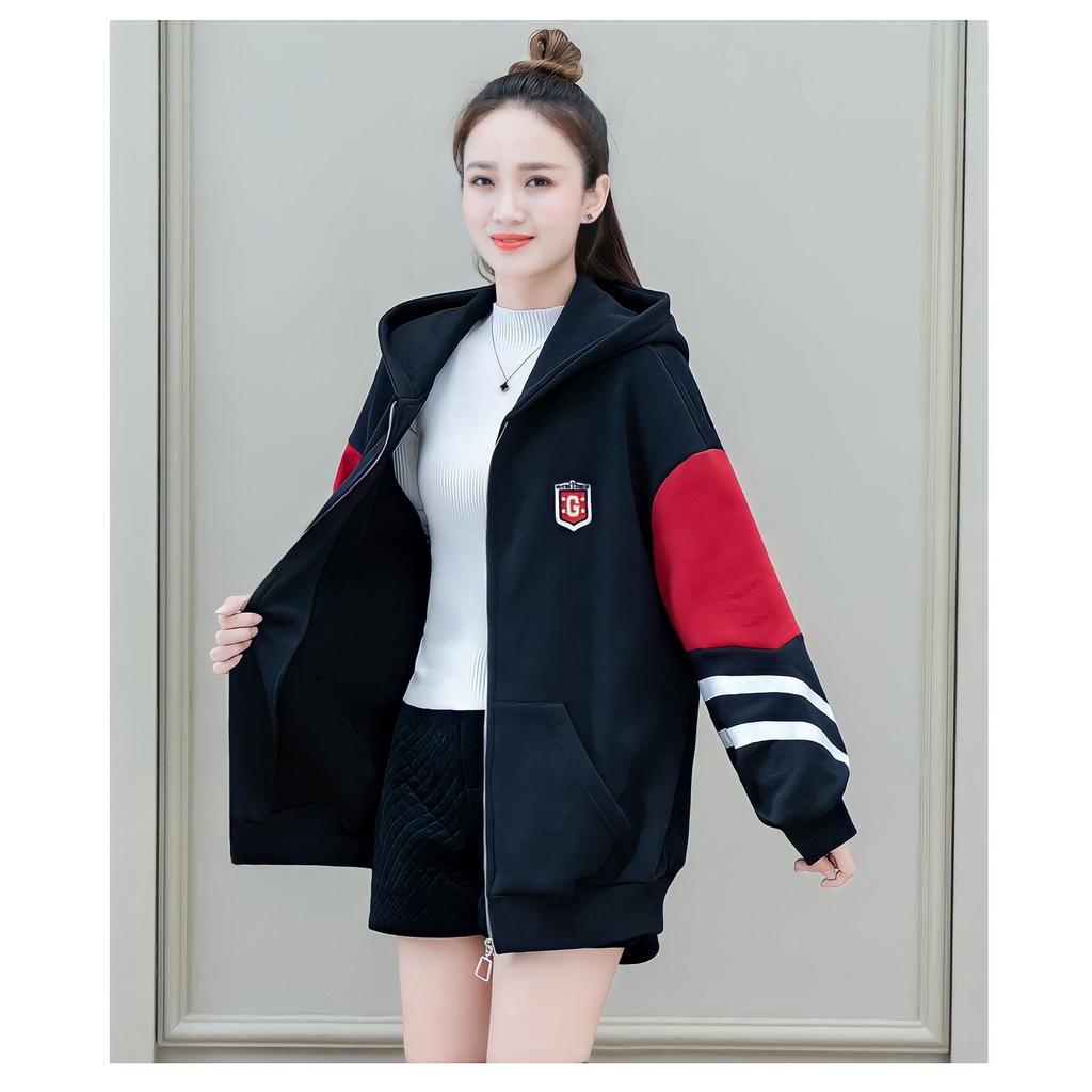 Áo Hoodie Nỉ Nam Nữ Tay Phối Màu 2 Sọc Logo Ngực