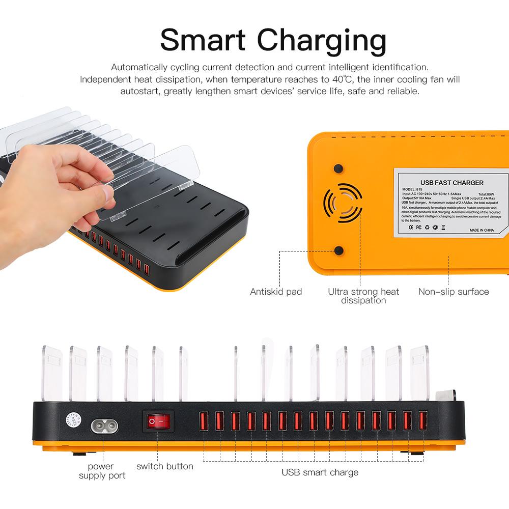 Trạm sạc thông minh USB 80W 15 cổng có thể điều chỉnh