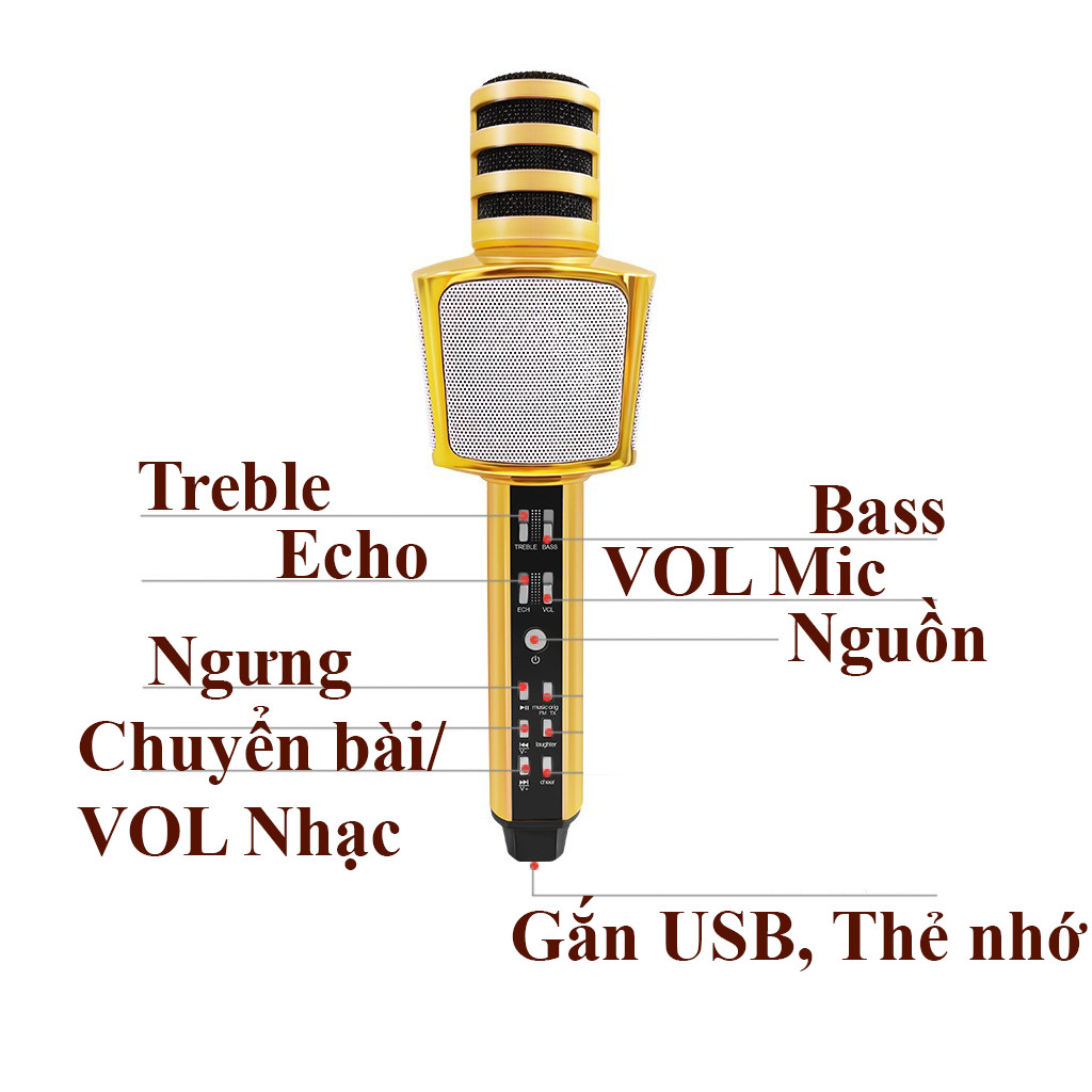 Micro không dây Micro karaoke Bluetooth 3 trong 1 PF16 Gold