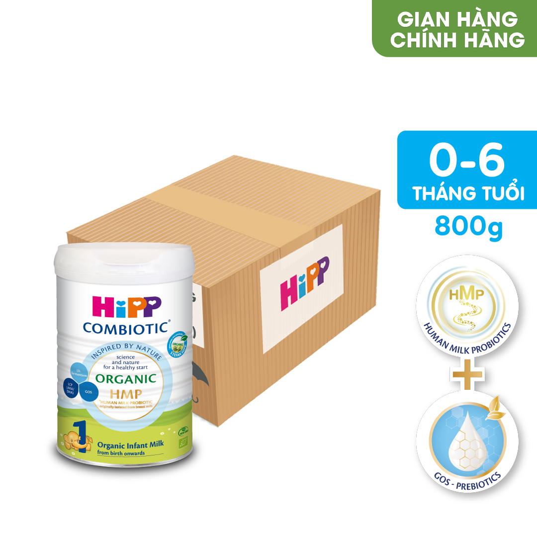 Thùng 6 lon sữa bột dinh dưỡng công thức HiPP 1 Organic Combiotic chất lượng hữu cơ, hỗ trợ, tăng cường sức khoẻ hệ miễn dịch, bổ sung omega 3,6 (DHA&amp;ARA) dành cho trẻ dưới 6 tháng tuổi (6 lon x 800g)