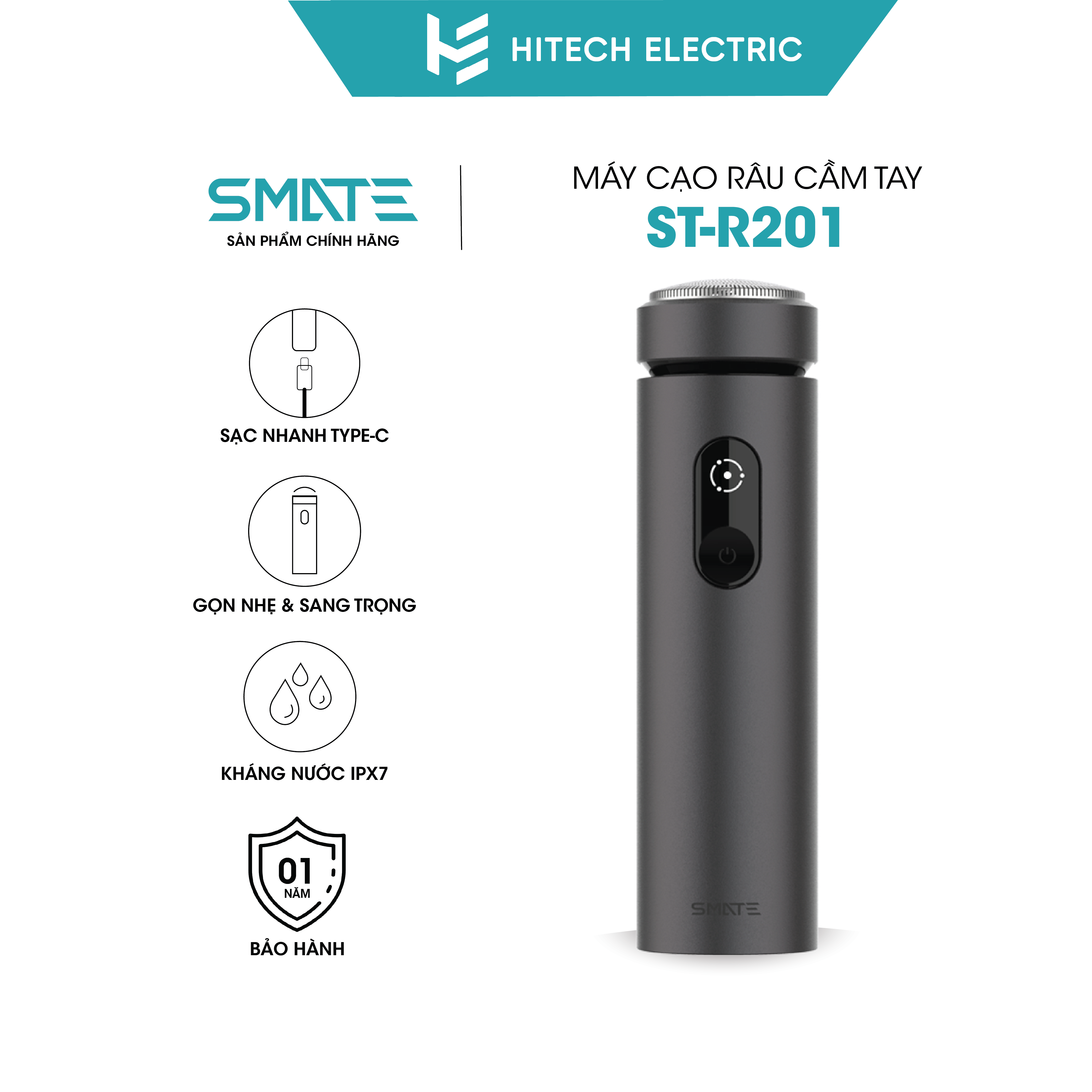 Máy Cạo Râu Cầm Tay Smate ST-R201 - Sạc Nhanh Type-C Kháng Nước IPX7