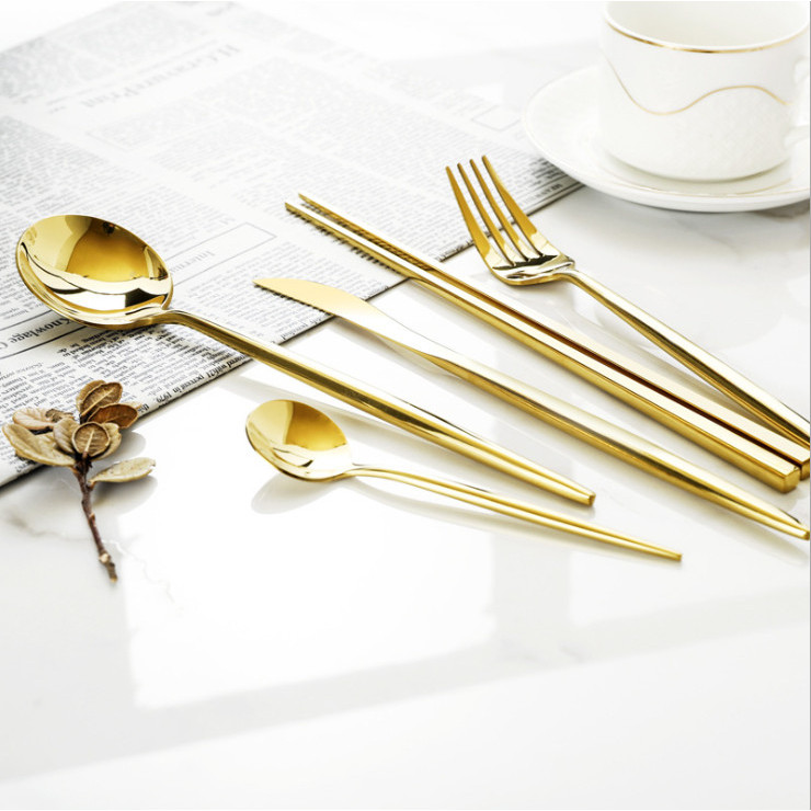 SET CUTLERY MINIMALIST GOLD 5PCS