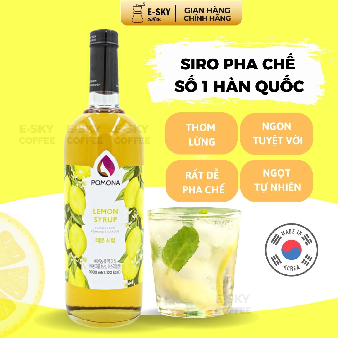 Siro Chanh Pomona Lemon Syrup Nguyên Liệu Pha Chế Hàn Quốc Chai Thủy Tinh 1 lít