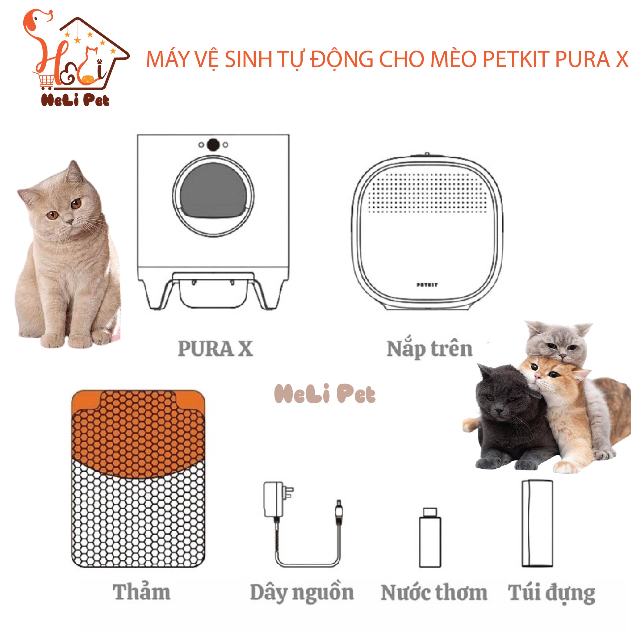 Máy Vệ Sinh, Dọn Phân Mèo Tự Động PETKIT PURA X  2024 - HeLiPet