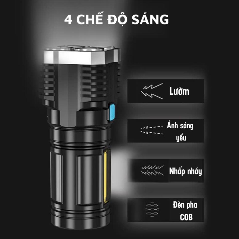 Đèn Pin, Đèn Pin Led Cod Mini 4 Bóng Sạc USB Tiện Dụng Mang Theo Du Lịch Miễn phí vận chuyển đơn hàng đạt 200k
