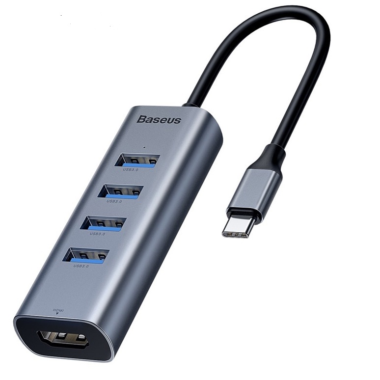 Hub chia cổng đa năng 5 in 1 PD Type-C ra 4 cổng USB 3.0 và HDMI chuẩn 4K hiệu Baseus Gen2 cho Macbook Pro / Smartphone - Hàng chính hãng