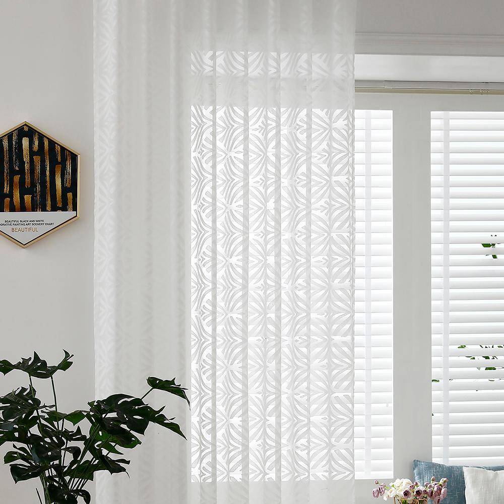 Rèm cửa sổ voan màu trắng Sheer Voile có vành trên cho nhà bếp, phòng ngủ và phòng khách