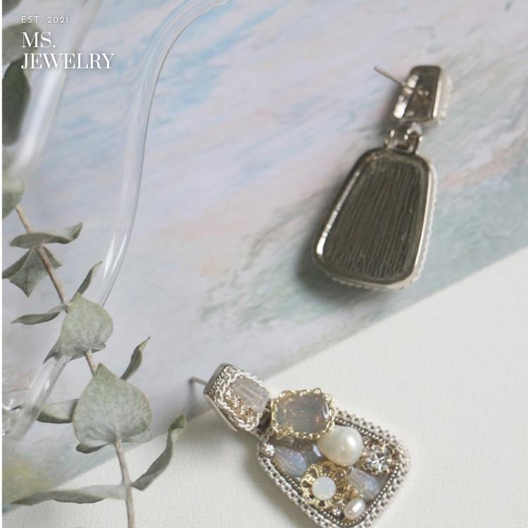 Khuyên Tai Bạc S925 Handmade Ms Jewelry Đá Phong Cách Vintage Quý Phái