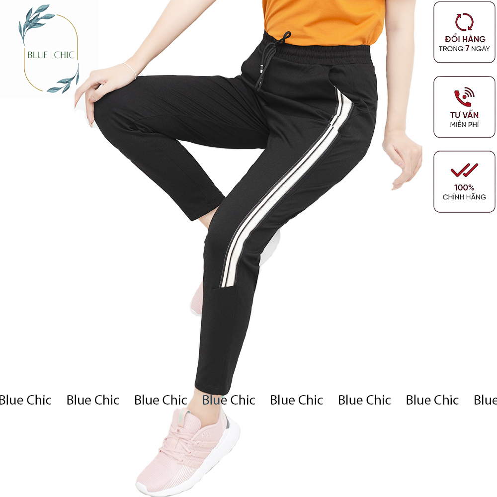 Quần jogger nữ Blue Chic dáng dài thun cạp chun dây buộc cá tính thể thao tập gym yoga sọc to