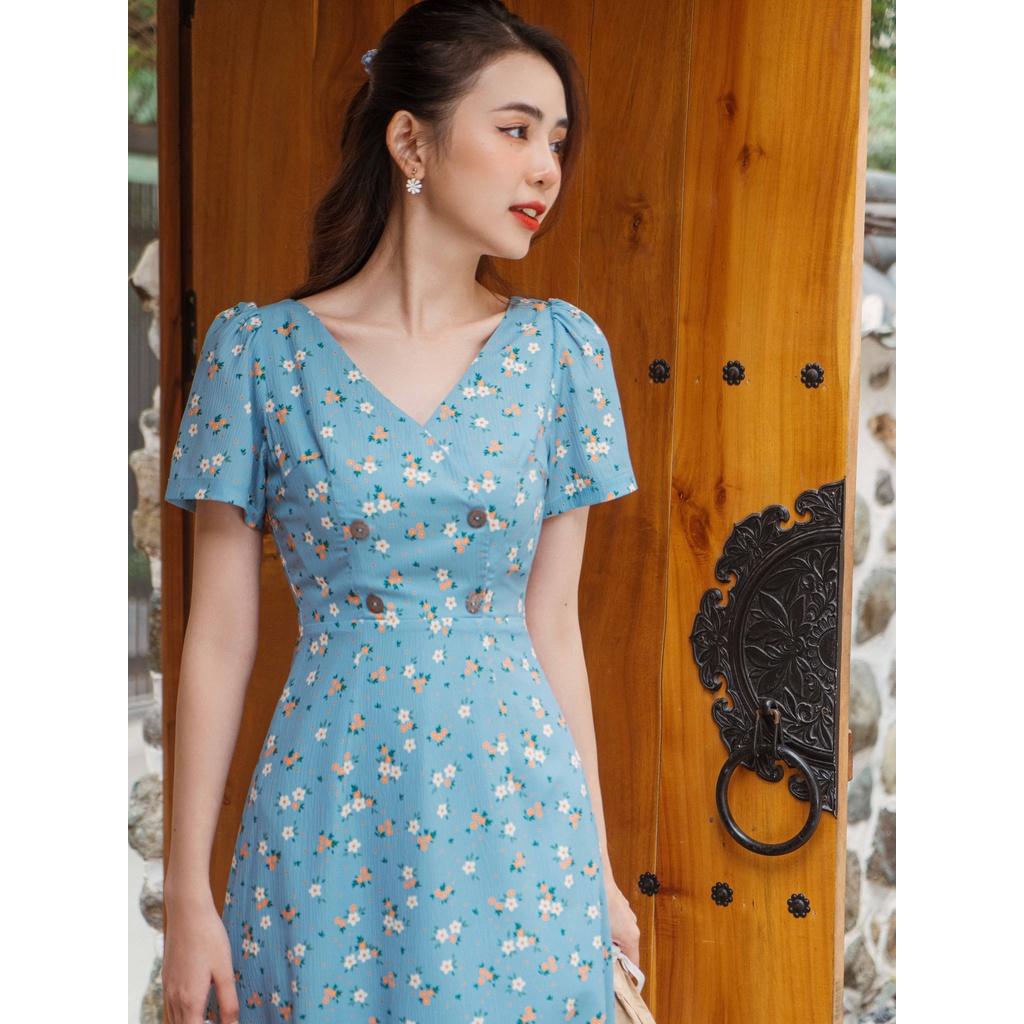 Váy basic xanh hoa nhí_1VA1319XT_Lep'