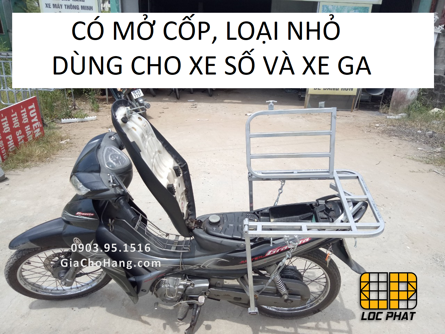 Baga giá chở hàng xe máy có mở cốp LOẠI NHỎ 50.50cm lắp cho xe Số