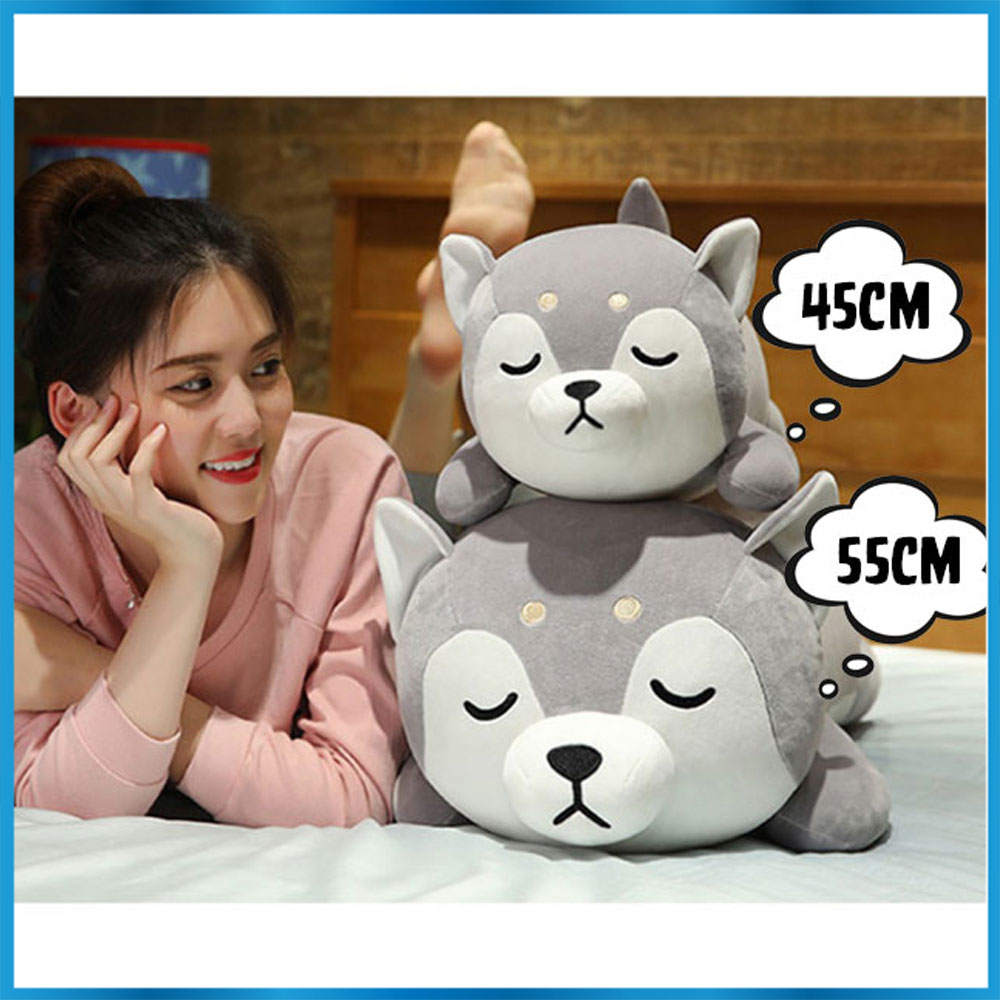 Gấu bông chó shiba ngủ cao cấp Memon, chó bông gối ôm chó shiba bông mềm mịn