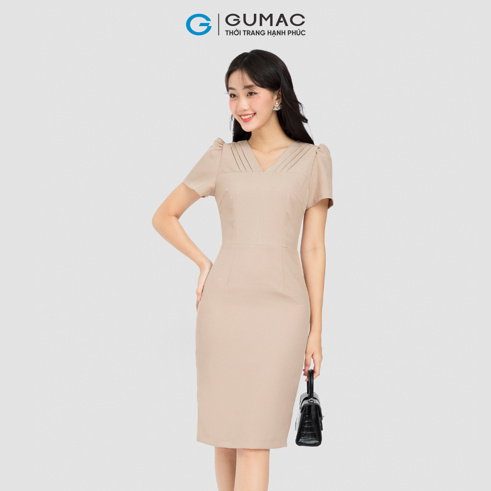 Đầm bút chì GUMAC DC09058 cổ tim xếp ly nâng dáng