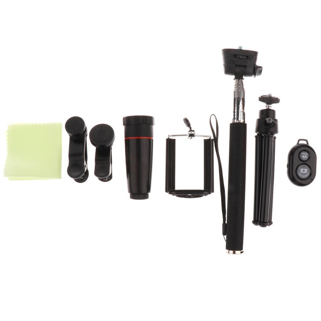 10 in 1 Phone Camera Lens Travel Kit, Wireless Bluetooth Camera Shutter Remote Control for Smartphone IOS and Android Devices