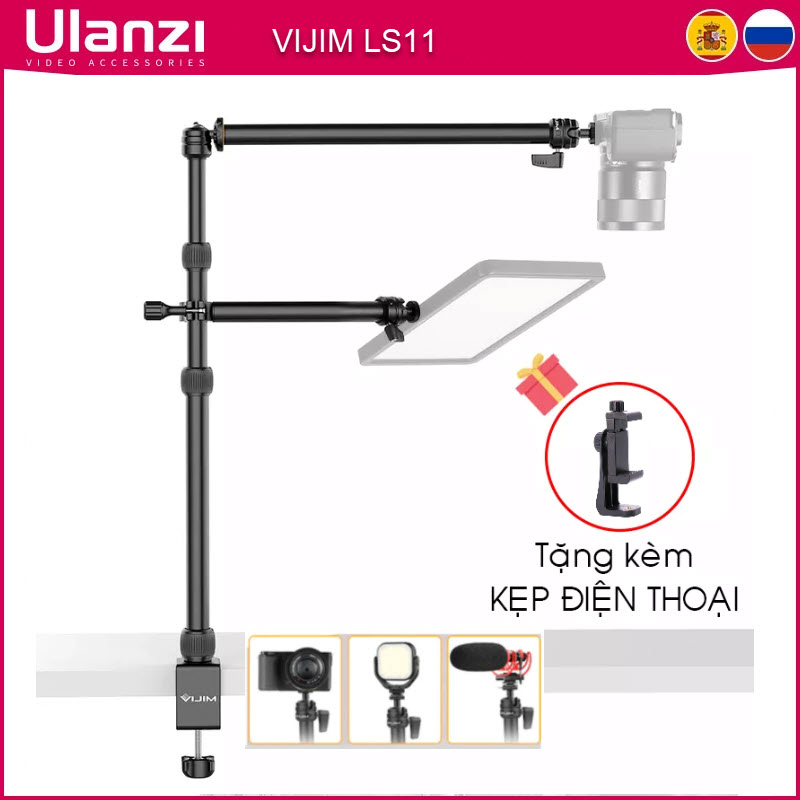 Tặng Kẹp Điện Thoại - Ulanzi Vijim LS11 - Chân Đế Kẹp Bàn Kèm Hai Tay Cầm Xoay 360 Độ Hỗ Trợ Cho Quay TikTok, Youtube, Review, Làm Đẹp. Tay kẹp bàn Camera Desk Mount - Giá đỡ kẹp cạnh bàn hỗ trợ gắn Micro, Máy ảnh quay Livestream - Hàng Chính Hãng