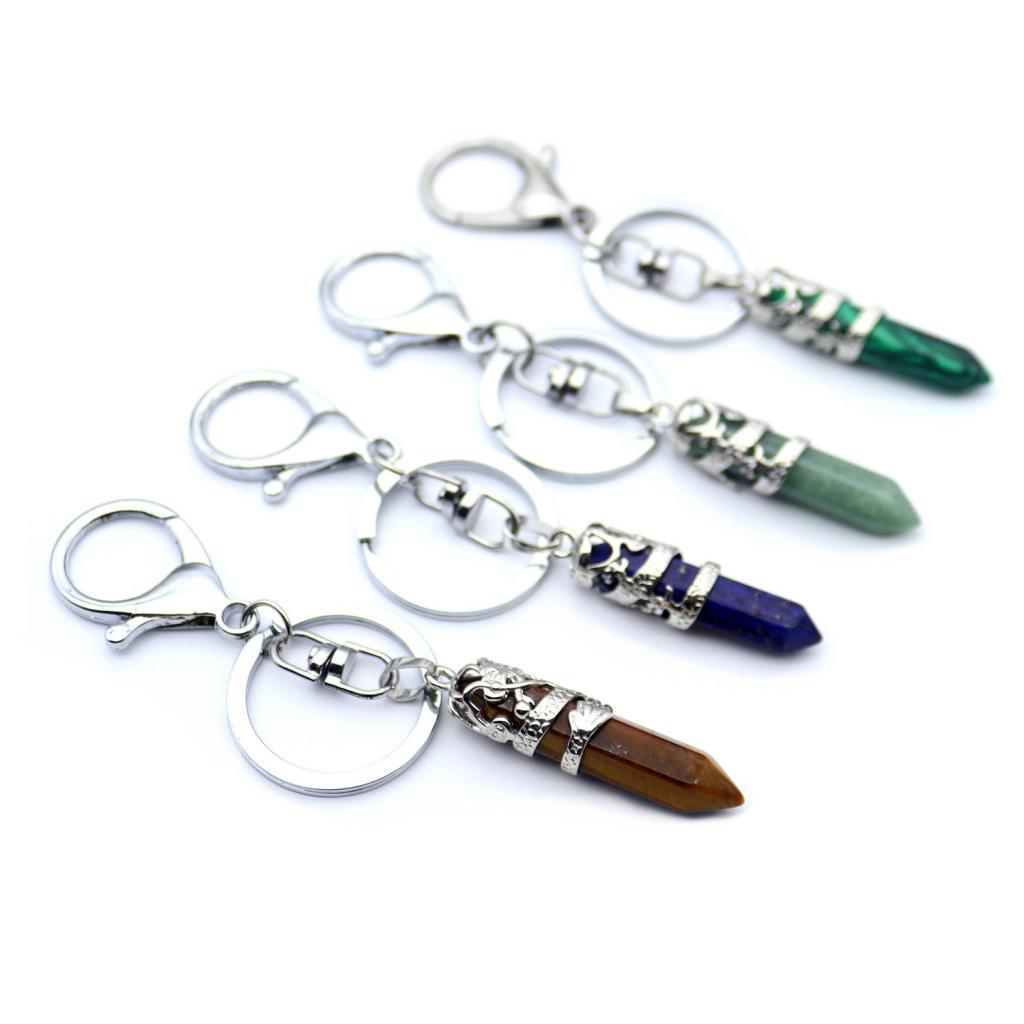 2-4pack Fashion Hexagonal Dragon Crystal Quartz Keychain Key Chain Blue