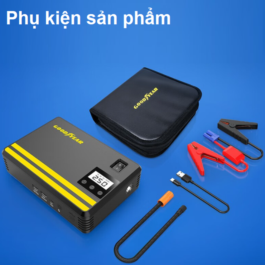 Bộ kích điện, kích bình ắc quy, kiêm máy bơm lốp ô tô và sạc dự phòng Goodyear GY-5296 - Hàng Nhập Khẩu (Bảo hành 12 tháng)